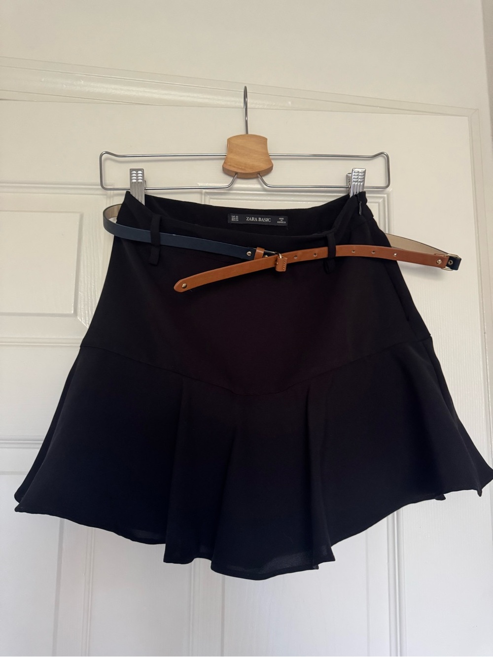 Zara Belted Mini Skort Black Side Zip XS